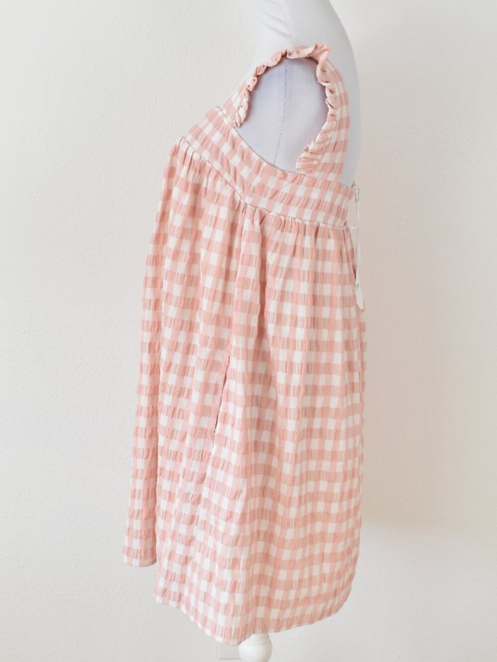 Storia Pink Gingham Babydoll Mini Dress NEW - M - Picture 5 of 10